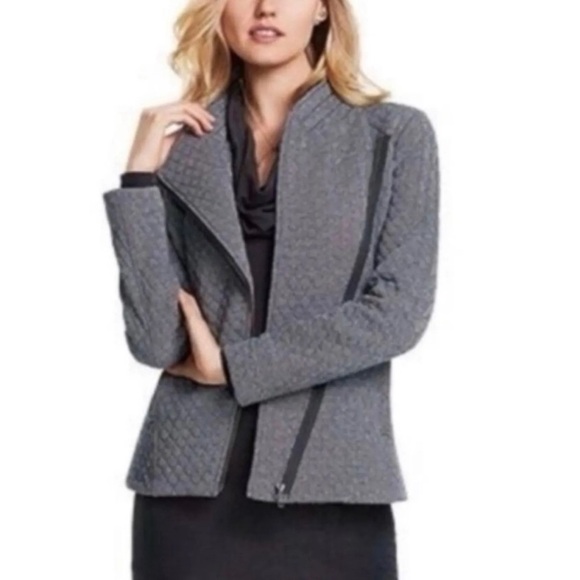 CAbi #3025 Moto Jacket Quilted Herringbone Gray Women’s Size S Cotton - Picture 2 of 8